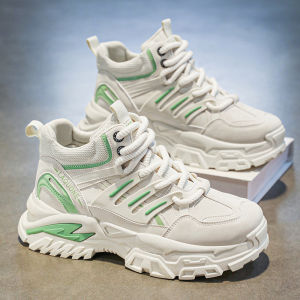 High-Top Mens Winter Sports Shoes Casual Leather Basketball Dad Sneakers Thick Bottom Heightening Fashionable New Model 2025