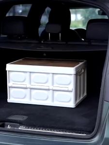 「Stock Ready In M’Sia」Large Capacity Folding Storage Box Outdoor Car Storage Wooden Lid Kotak Penyimpan Lipat Penutup Kayu Camping Storage Box