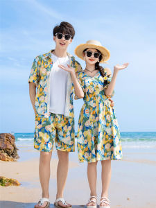 Couples Summer Outfit Short Pants Set Men Suitable for Hainan Sanya Yunnan Vacation Beach Holiday Clothing Breathable Polyester Fiber