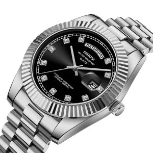 NIBOSI Men Watches Top Brand Luxury Diamond Classic Watch Men Auto Week Date Waterproof Stainless Steel Watch Relogio Masculino