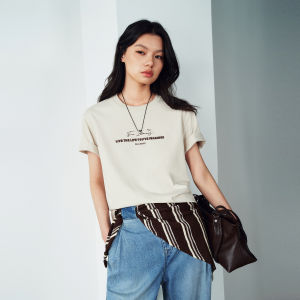PEACEBIRD | Lyocell Material Letter Embroidery T-shirt