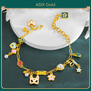 ASIX GOLD สร้อยข้อมือสุนัขจิ้งจอกหน้ากากสีน้ําเงินเผาไหม้อุณหภูมิสูงชุบทอง 24K สร้อยข้อมือสตรีระดับไฮเอนด์แฮนด์เมดสไตล์ญี่ปุ่นชุบทอง 18 กะรัต สร้อยข้อมือนําโชค ไม่ดําคล้ํา จะไม่ลอก ของขวัญปีใหม่วันหยุดแต่งงาน