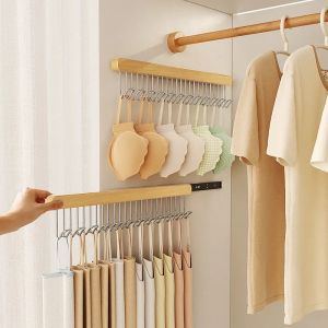Retractable 8/12Hooks Wood Clothes Hanger Multi-functional Bra Storage Dress Hanger Wall-mounted Wardrobe Organizer Pants Hanger