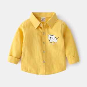 Spring and Autumn Thin Collar Shirt for Boys Pure Color