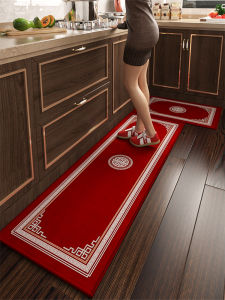 New Chinese Style Kitchen Floor Mat L-Shaped Oil Resistant Waterproof Absorbent Non-Slip Pad Home Use Modern Geometric Pattern