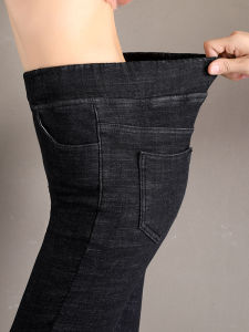 ผู้หญิง ผ้าขนแกะ เอวสูงเรียงราย หนาขึ้น กางเกงยีนส์สกินนี่​ เอวยืดหยุ่น ทรงรัดรูป กางเกงขายาว ฤดูใบไม้ร่วง ฤดูหนาว แจ๊กเก็ต ลำลอง เดนิม