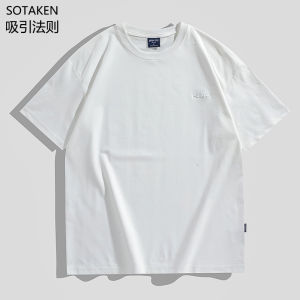 Sotaken260g Heavy Weight Short Sleeve T-Shirt Mens Trendy Loose 2024 New Arrival Minimalist Steel Seal round Neck Half Sleeve T-shirt T-Shirt