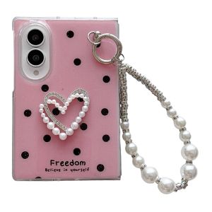 szhaiyu | Phone Case For Galaxy Z Fold 8 Wide Shockproof Lens With Fashion Love Pearl Bracelet Shell Pattern Protrusion Portable Slim Case