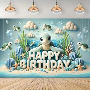 Cute Marine Creatures Turtle Themed Banner Background Cloth Childrens Birthday Party Decoration Photography Studio Background