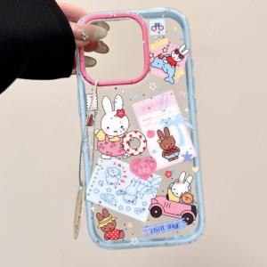 Kawaii Cartoon Sparkle Powder iPhone16Pro Max Phone Case Transparent Shockproof Two-in-One Design Miffy Rabbit Compatible with Apple Phones