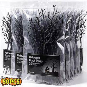 5/50Pcs Halloween Black Artificial Plant Stem Branch Plastic Dried Tree Thorn for Halloween Party Table Vase Decoration Twig
