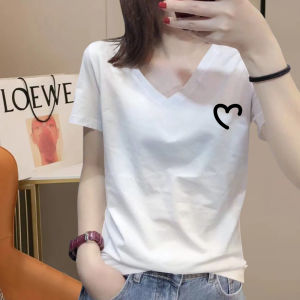 YOUROUPING | V-Neck White Loose Fitting Slimming Cotton T-Shirt