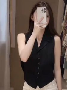 Áo Vest Sơ Mi Nữ Dáng Ôm Ngắn Mùa Hè Đơn Giản Đa Năng Cổ Bẻ Một Nút Phong Cách Đơn Giản Cổ Điển Thường Ngày