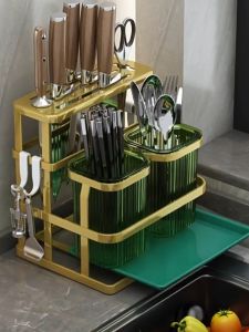 Mainland Rak Tempat Pisau Dapur Dinding Rak Sendok Garpu Rak Dapur Gantung Dinding Serbaguna Tempat Peralatan Makan Rak Peniris Sendok/Garpu/Pisau Tempel HRM158