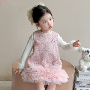 Princess Style Fleece Lined Vest And Skirt Set for Girls Autumn Fashionable Childrens Outfit Soft Comfortable Machine Washable