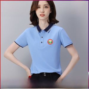 เสื้อโปโลผ้าไหมน้ำแข็งแขนสั้นคอโปโลผ้าฝ้ายแท้สำหรับใส่ทำงาน ร้านอาหาร ตัดเย็บเสื้อผ้าแบบทันสมัย ​​เสื้อผ้าทำงานสำหรับกลุ่ม