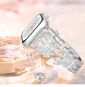 Unique Butterfly Sparkle Diamond Strap for Apple Watch 38/40/41/42/44/45/49mm Stainless Steel Band for iWatch 9 SE 8 7 6 5 4 3