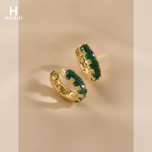 Elegant Small Green Emerald Summer Hoops for Women out New Style French Vintage Fashion Jewelry Earrings Alloy Embedded Artificial Gem