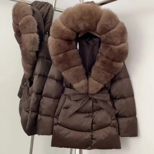Natural Fur Collar Down Jacket Women Winter 2026 High Quality Duck Down Puffer Parka Windproof Warm Down Coat Outerwear New