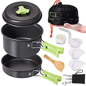 1.8L outdoor lightweight aluminum alloy mini cooking kit with non stick pot nested storage and portable design easy to carry