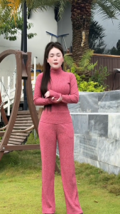 Đồ bộ cổ Lọ tay dài quần suông Set đồ bộ nữ mặc nhà đồ bộ gân đũa lạnh đồ bộ thun lạnh đồ bộ ủ kem