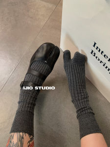 Knee-High IJIO Japanese Style Striped Pure Color Medium Length Tights for Women with Wide Vertical Bar Pattern Artsy Neutral Year Round