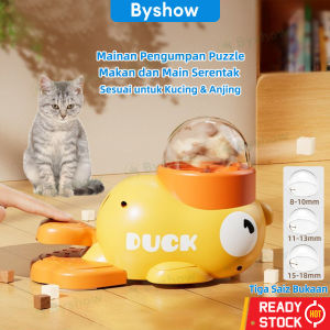 Byshow Interactive Duck Slow Pet Cat Dog Feeder automatic Press Launch Food Leakage Dispenser IQ Trainer Non Slip Base Transparent Cover Dry Food Treats Washable Pet Enrichment Toy