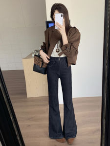 High Waist Black Gold Micro Flared Jeans Womens Spring Autumn New Design Slimming Floor-Length Pants Casual Cotton Stretch Denim