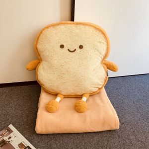Cartoon Toast Foldable Office Nap Two-In-One Pillow Blanket Car Use Cushion Soft Plush Korean Style Square Shape Mid-Fill