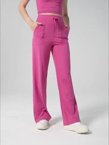 alo yoga Seluar Sukan Bertali Pinggang Tinggi Rasa Bogel untuk Wanita Longgar Kaki Lebar Warna Pejal Seluar Kecergasan Berjalan Seluar Yoga Slim Fit