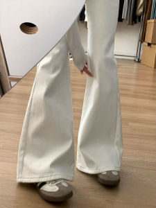 กางเกงยีนส์ทรงขาบานเอวต่ำสีขาวสำหรับผู้หญิง กางเกงขายาวทรงขาบาน ทรงสลิมฟิต ทรงลำลอง ผ้าเดนิม ฤดูใบไม้ผลิ ฤดูร้อน ฤดูใบไม้ร่วง ฤดูหนาว