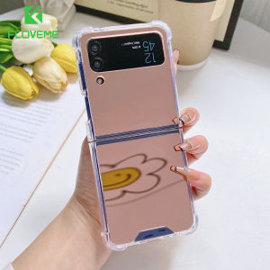 FLOVEME Mirror Clear Phone Case For Samsung Galaxy Z Flip 5 Flip 4 Flip 3 5G Silicone Folding Hard PC Shockproof Back Cover For Galaxy Z Flip 5 Flip 4 Flip 3