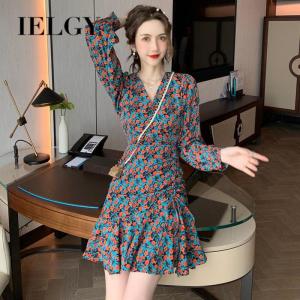 IELGY dress Western-style long-sleeved floral floral age-reducing hip skirt