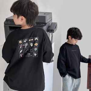 Áo Thun Tay Dài Cổ Tròn Cho Bé Trai Mùa Thu Cotton Nguyên Chất Phong Cách Hàn Quốc Trẻ Em Trung Niên Và Lớn Mặc Trong