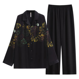 yuenei | ชุดนอนแขนยาวเนื้อไหมสำหรับผู้ชาย ฤดูใบไม้ผลิ