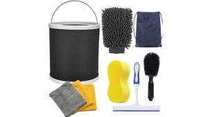 Car Wash Detailing Kit Cleaning Kits with Bag Collapsible Bucket Wash Mitt Sponge Towels Tire Brush Window Scraper