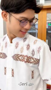 S&D PROJECT Baju Koko Muslim Seri 41 Bahan Polikatun Warna Putih Tulang Jumbo S-4XL Untuk Pria Dewasa Lengan Pendek Motif Bordir