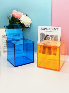 Acrylic Colorful Cosmetic Storage Box Dustproof Desktop Transparent Lipstick Girl Box Elegant Simple Square Shape Home Organization