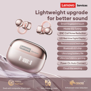Lenovo | Lenovo RS119 OWS Open-ear Wireless Earphones Bluetooth 6.0 Soft Silicone Ear Clip Travel Earbuds Hidden Magnetic Digital Display