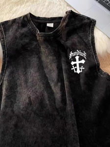 Large Size Mens Cotton Vest Summer Washed Vintage Sleeveless T-Shirt Fashionable High Street Style Breathable Casual Wear