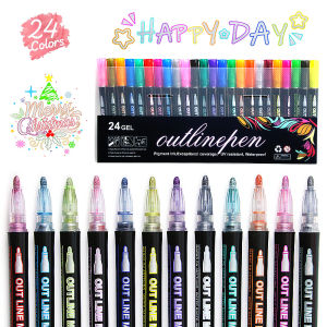 Double-Line Outline Marker Pen Silver Shiny Colorful Childrens Flash Cartoon Highlighter Pen Copybook Special Use Account Book