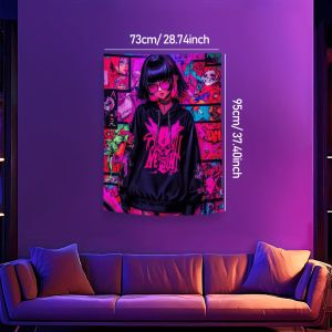 VIKAMA Tím Hồng Neon Manga Tấm Thảm Đậm Hot Girl Subculture Treo Tường Bohemian Trang Trí Nhà Cho Phòng Ngủ Phòng Khách Y2K Polyester