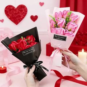 MENGHAO | 9 Heads Rose Artificial Flower Bouquet 24CM Fake Flower for Wedding Birthday Party Valentines Day DIY Gift Home Decoration