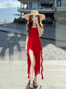 Vacation Style Irregular Cut Beach Dress