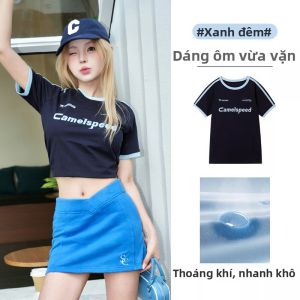CAMEL | Áo Thun Thể Thao Ngoài Trời Kiểu Mỹ Phối Màu Nhanh Khô Đơn Sắc Ôm Body