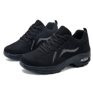 Black Womens Sports Shoes Breathable Mesh Soft Bottom Large Size Air Cushion Square Dance Shoes Spring Season Fashion Casual