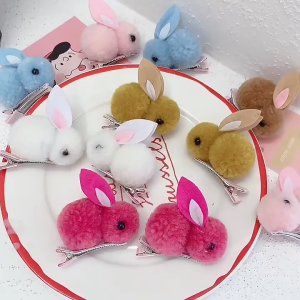 Klip Rambut Arnab 小兔子发夹 Bunny Hair Clip 可爱毛绒儿童刘海发夹 Cute Plush Rabbit Soft Hairpin Kid Hair Accessory