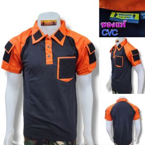 เสื้อยืดโปโล เสื้อโปโลแขนสั้น เสื้อโปโลตุ๊กแก แขนสั้น สลับส้ม  เนื้อCVC