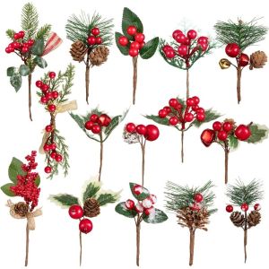 1/3Pcs Artificial Christmas Red Berry Pine Cones Flowers For Winter Home Room Decor New Year Gifts Christmas Tree Decoration