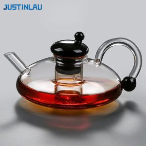 JUSTINLAU Rat Tail Glass Tea Pot 700ml Heat-resistant Glass Pot with Filter Home Office Tea Kettle For Electric Pottery Stove